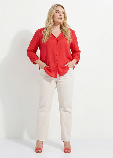 Tunique col V manches 3/4 fantaisie Rouge