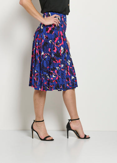 Jupe évasée mi-longue motif léopard Bleu/Fuchsia