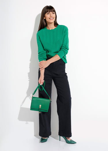 Pull doux col rond manches longues blousantes Vert