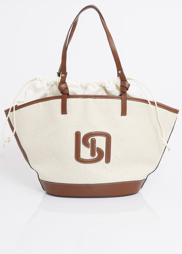 Sac trapèze chic toile et détails simili Marron