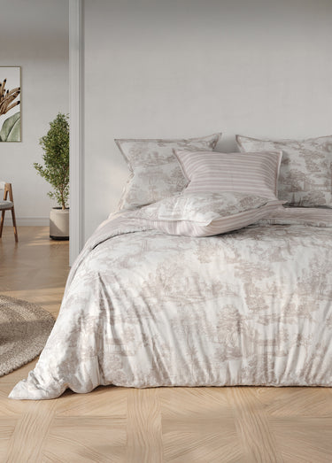 Parure de lit, inspiration toile de Jouy Beige