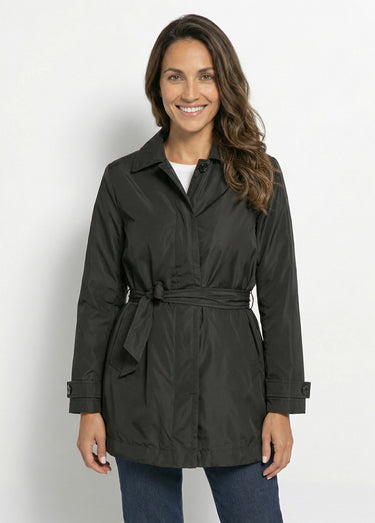 Trench déperlant avec ceinture à nouer Noir