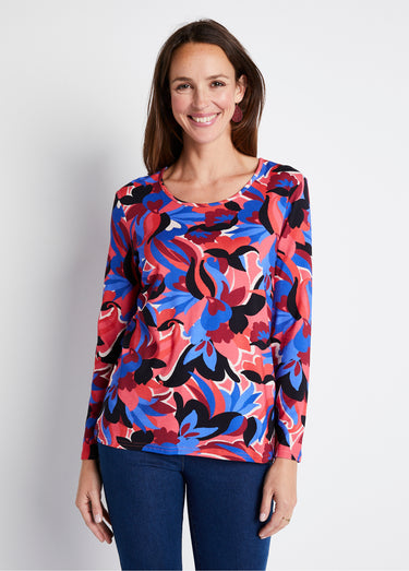 T-shirt droit manches longues imprimé Bleu/Rose
