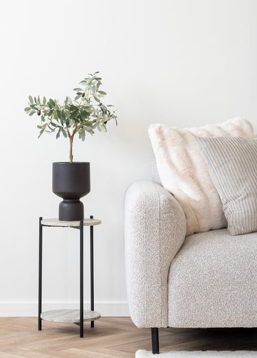 Table d'appoint 2 tablettes travertin Noir/Beige