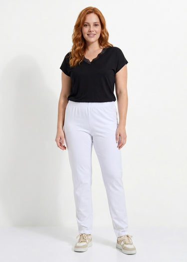 Legging coton stretch taille élastiquée Blanc
