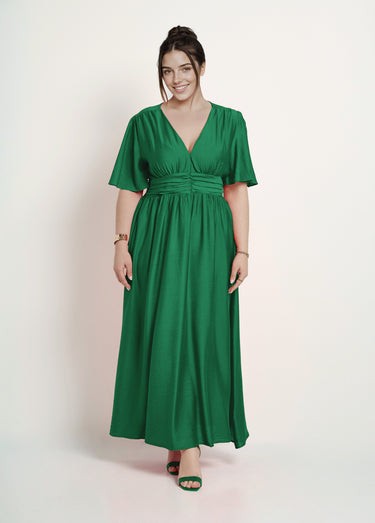 Robe longue taille empire, décolleté V Vert Vif