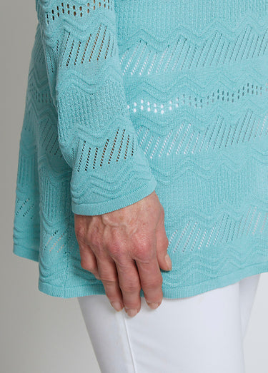 Gilet mi-long 1 bouton maille fantaisie Aqua