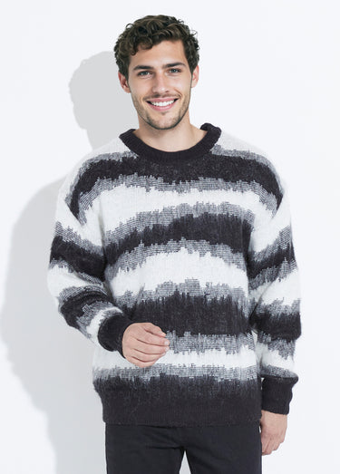 Pull épais avec laine, rayures fantaisie Noir