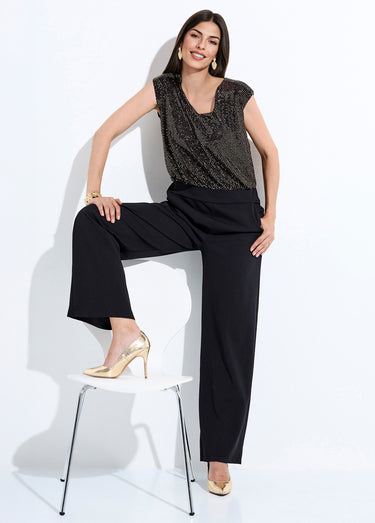 Combi-pantalon bi-matière sequins dorés Noir/Dore