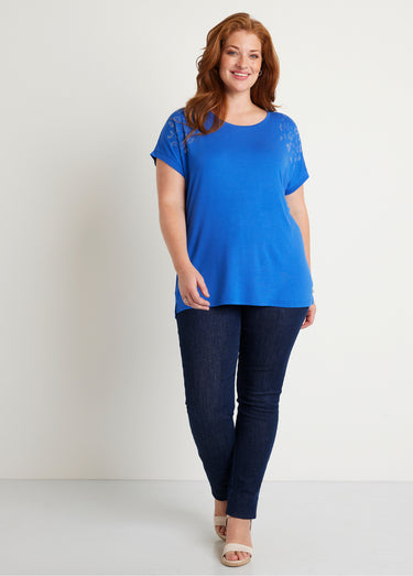 T-shirt long manches courtes uni Bleu