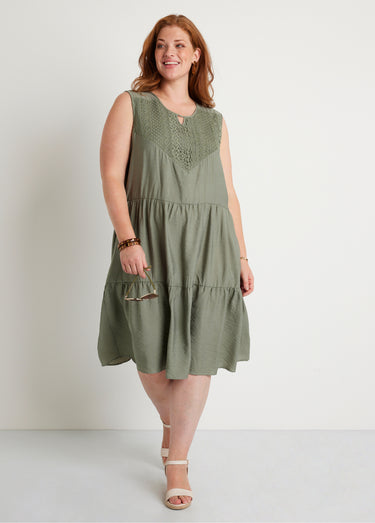 Robe sans manches courte volantée Kaki