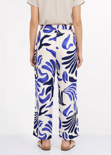 Pantalon large imprimé abstrait Bleu / Écru