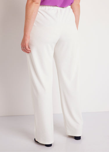 Pantalon large uni taille semi élastiquée Blanc