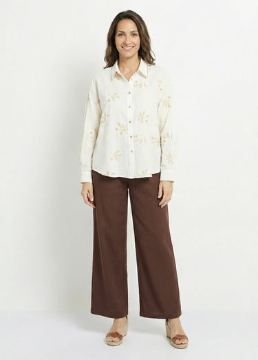 Chemisier avec lin, broderies et festons Ecru/Beige