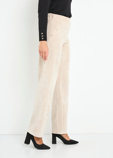 Pantalon large velours milleraies Ecru
