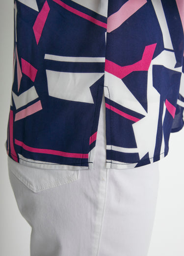 Chemisier droit graphique manches 3/4 Marine/Fuchsia