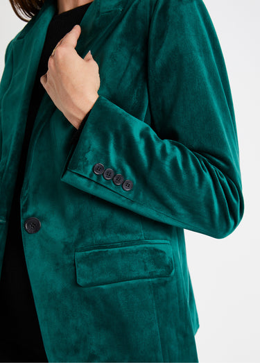 Veste blazer droite velours uni col tailleur Vert
