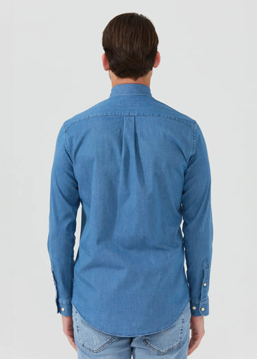 Chemise chambray casual manches longues Bleu Fonce