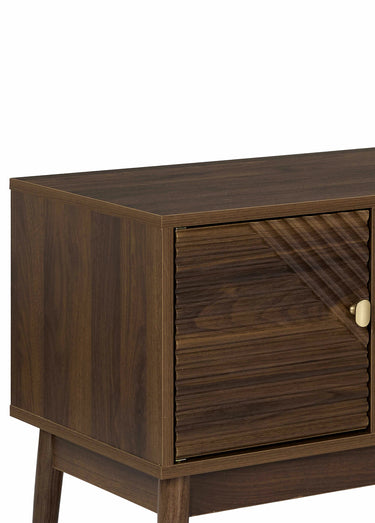 Meuble TV 2 portes en bois foncé rainuré Marron