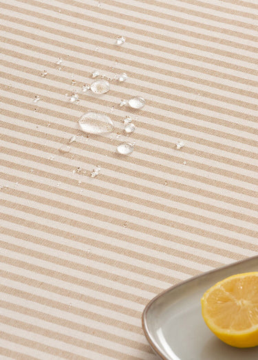 Nappe anti taches coton, fines rayures Beige