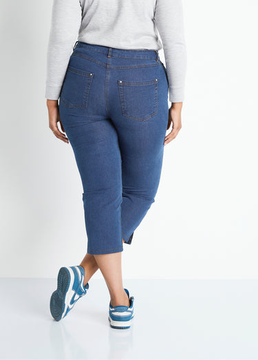 Pantacourt ceinture extensible en jean Bleu