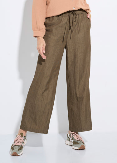 Pantalon fluide élastiqué twill uni Kaki