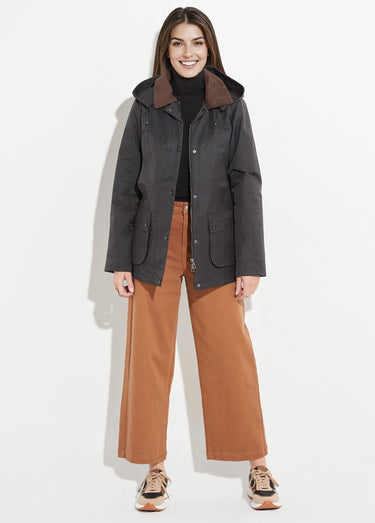 Veste déperlante courte avec col velours Noir/Chocolat