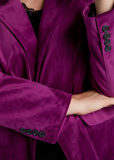 Veste blazer droite velours uni col tailleur Violet