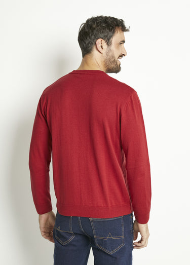 Pull col V manches longues coton Bordeaux