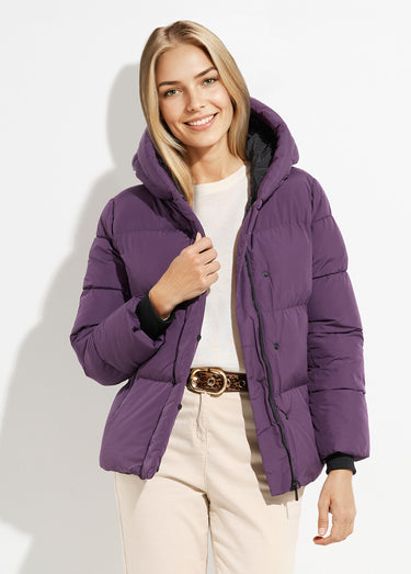 Doudoune courte matelassée à capuche Violet