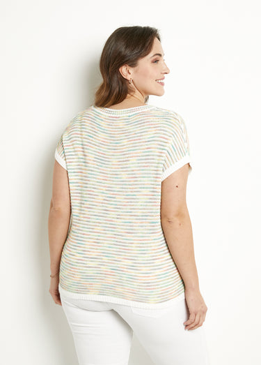Pull doux col rond sans manches effet rayé Vert