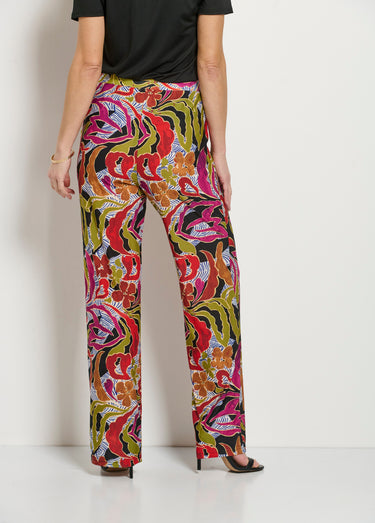 Pantalon large taille élastiquée imprimé Noir/Parme