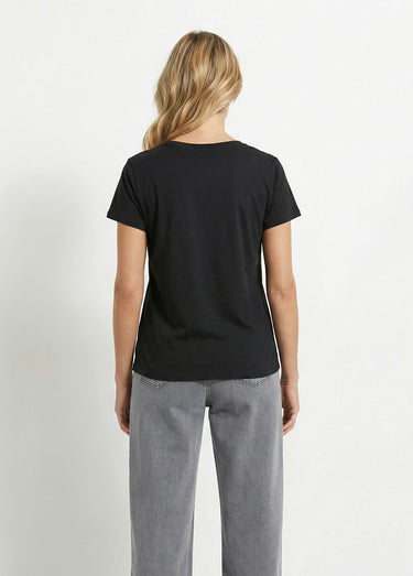 T-shirt col V broderie léopard fluo Noir