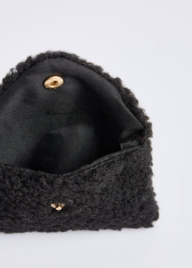Pochette porte monnaie, fourrure sherpa Noir
