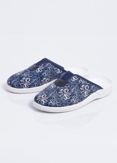 Chaussons mules grande largeur élastiqués Marine