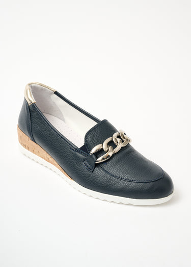 Mocassins chaîne largeur confort compensés Marine