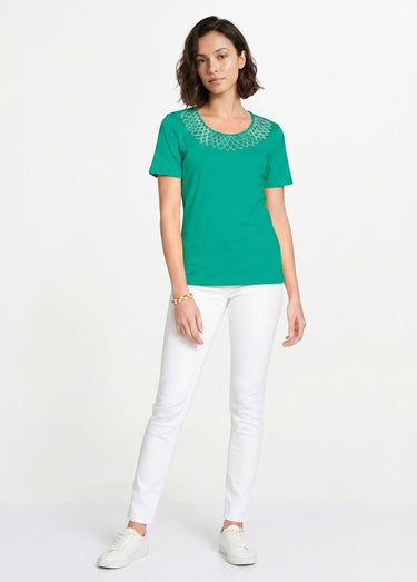 T-shirt jersey coton fantaisie cloutée Vert