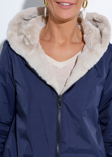 Parka réversible déperlant / fourrure 1 Marine/Beige