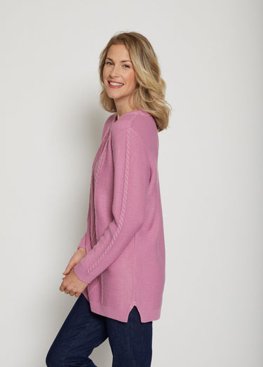 Le pull-tunique uni fantaisie torsadée Lilas