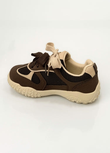 Sneakers multimatières + 2 paires lacets Marron