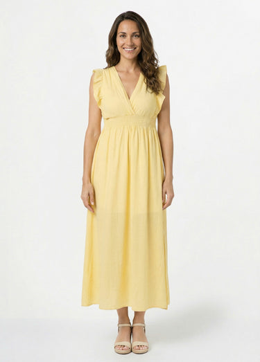 Robe longue encolure V + dos nu et liens Jaune