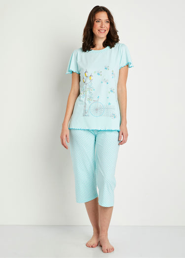 Pyjama court coton imprimé Aqua
