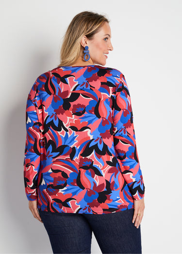 T-shirt droit manches longues imprimé Bleu/Rose