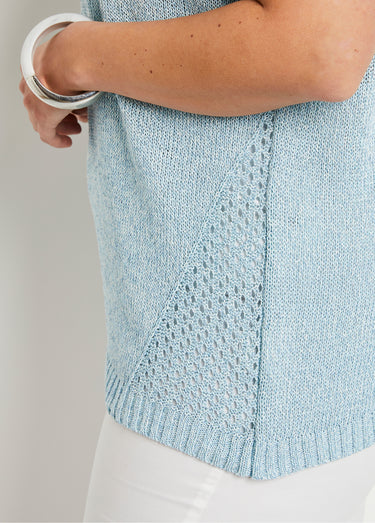Pull fin ajouré manches courtes Bleu