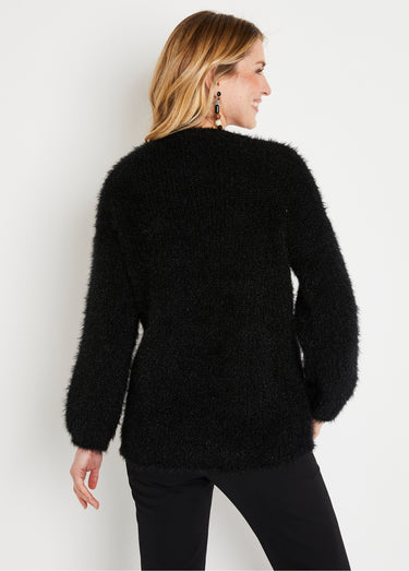 Pull doux colorblock maille poilue Noir/Beige