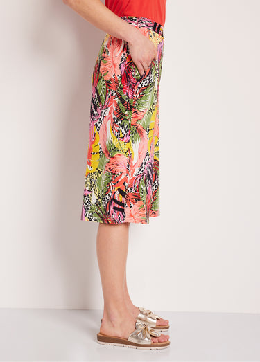Jupe-culotte élastiquée floral animalier Rose/Jaune