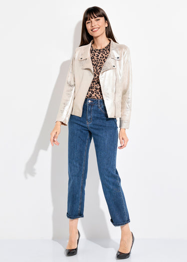 Veste zippée style motard irisée Dore