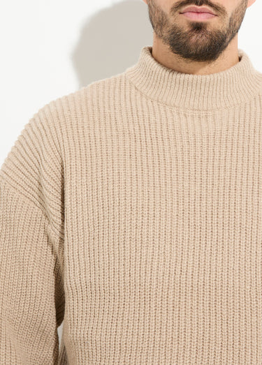 Pull épais chaud torsadé col montant Taupe