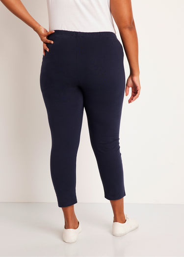 Legging court uni ceinture élastiquée Marine