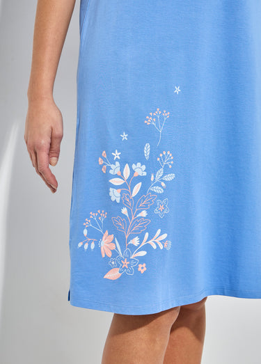 Chemise de nuit courte col tunisien coton Bleu